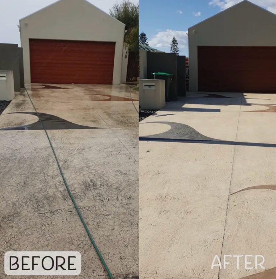 Concrete driveway condition before and after refinishing